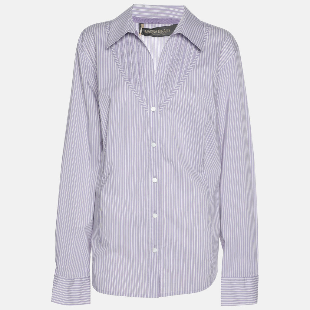 Marina Rinaldi Purple Stripe Cotton Blend Long Sleeve Shirt L