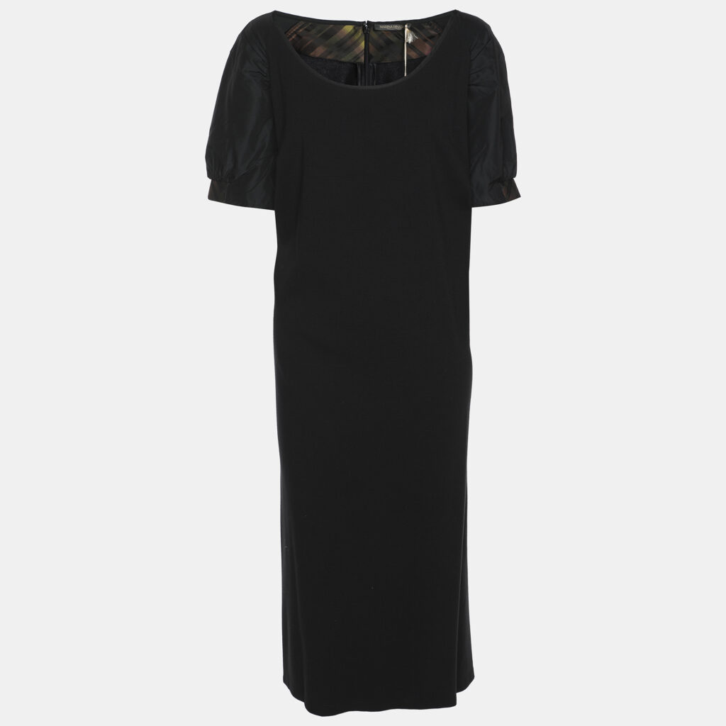 Marina Rinaldi Black Jersey and Nylon Short Sleeve Midi Dress XL
