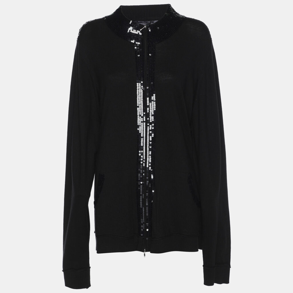 luxury-women-marina-rinaldi-new-clothes-p1186052-003-1.jpg Marina Sport by Marina Rinaldi Black Knit Sequin Embellished Front Zip Sweater XL