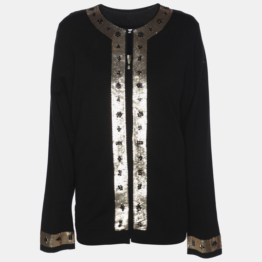 luxury-women-marina-rinaldi-new-clothes-p1186054-002-1.jpg Marina Rinaldi Black/Gold Jersey Sequin Embellished Cardigan Set L