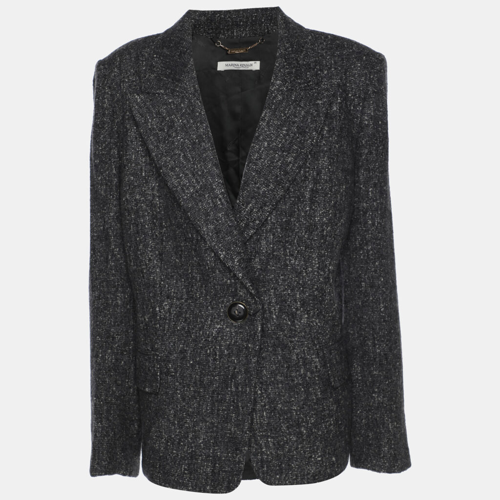 luxury-women-marina-rinaldi-new-clothes-p1186095-002.jpg Marina Rinaldi Grey Tweed Single Breasted Blazer L