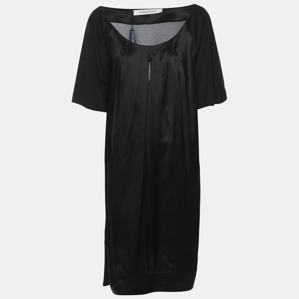 Marina Rinaldi Black Satin Pleated Tops L