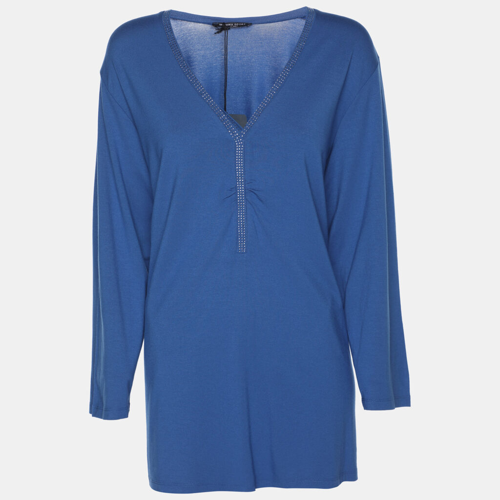 luxury-women-marina-rinaldi-new-clothes-p1186142-002-1.jpg Marina Sport by Marina Rinaldi Blue Jersey Crystal Embellished V Neck Sweater L