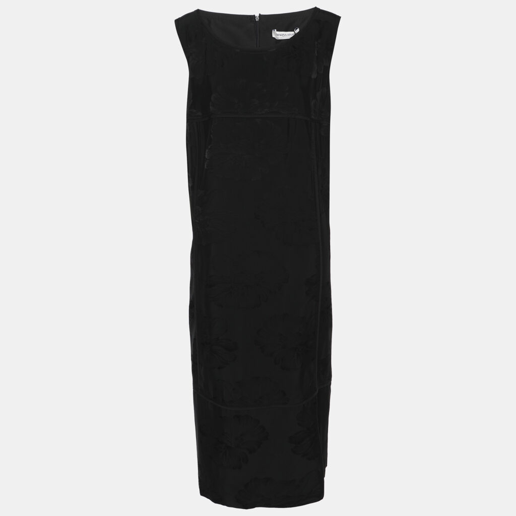 Marina Rinaldi Black Brocade Nylon Sleeveless Midi Dress L