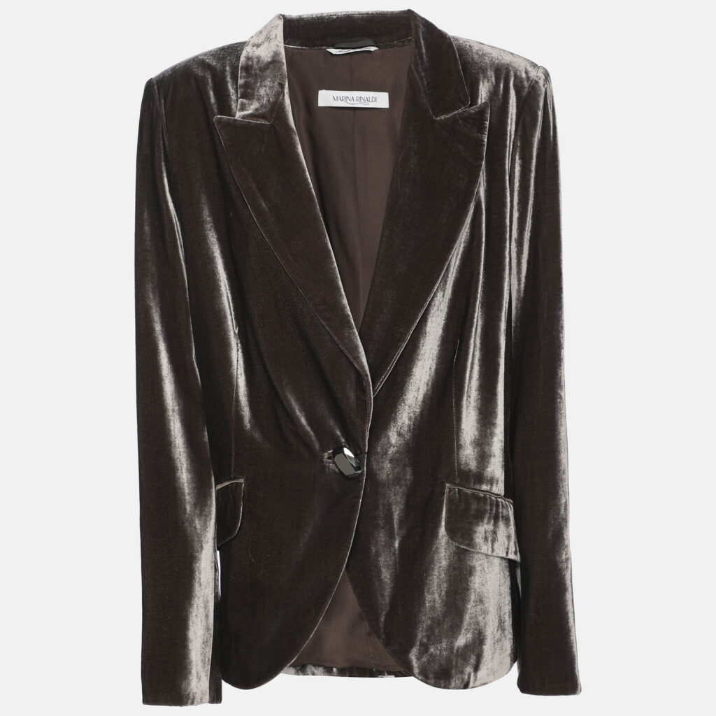Marina Rinaldi Metallic Grey Velvet Single Breasted Blazer L Marina Rinaldi Metallic Grey Velvet Single Breasted Blazer L