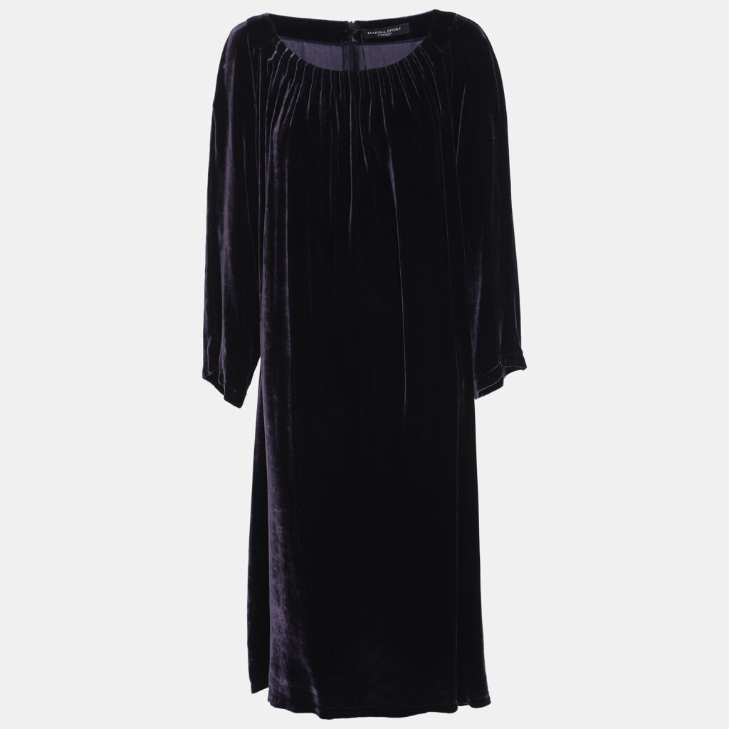 Marina Sport by Marina Rinaldi Purple Velvet Pleated Long Sleeve Mini Dress L