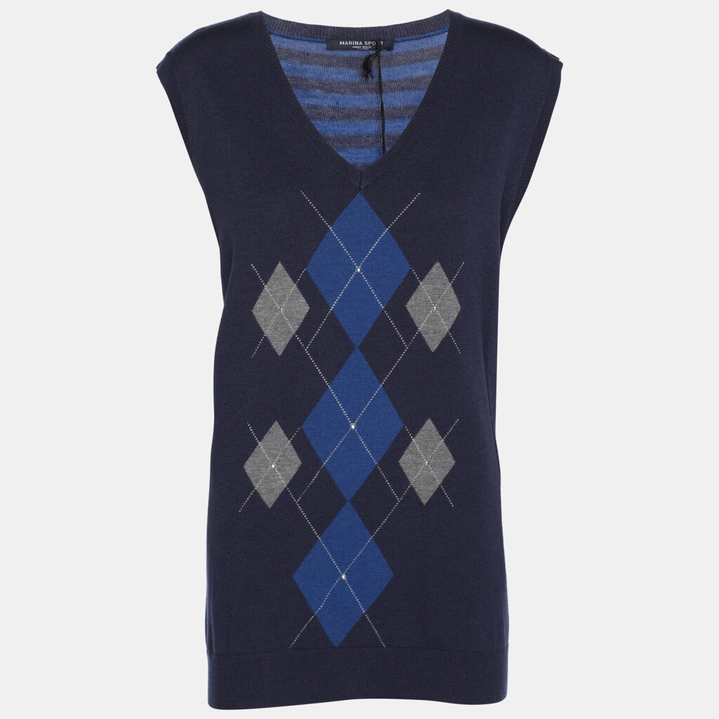 Marina Sport by Marina Rinaldi Blue Striped Knit Half Sleeve Sweater L Marina Sport by Marina Rinaldi Blue Striped Knit Half Sleeve Sweater L