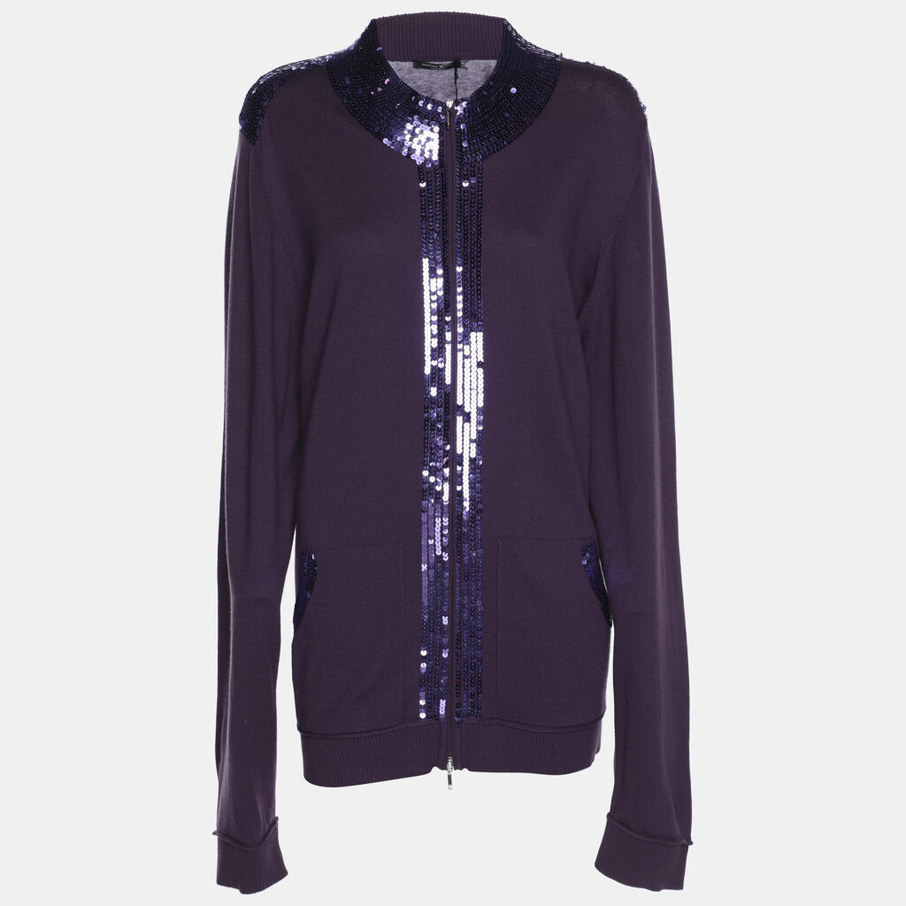 Marina Sport by Marina Rinaldi Purple Stretch Knit Sequined Cardigan XL Marina Sport by Marina Rinaldi Purple Stretch Knit Sequined Cardigan XL