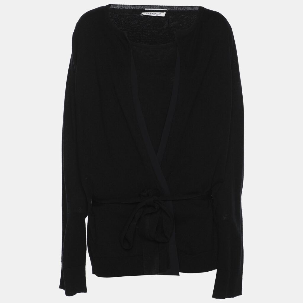 Marina Rinaldi Black Knit Belted Sweater L Marina Rinaldi Black Knit Belted Sweater L