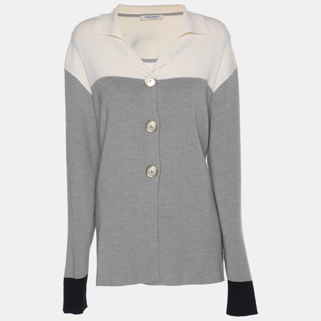 luxury-women-marina-rinaldi-new-clothes-p1186267-002-1.jpg Marina Rinaldi Grey/Cream Knit Button Front Sweater L