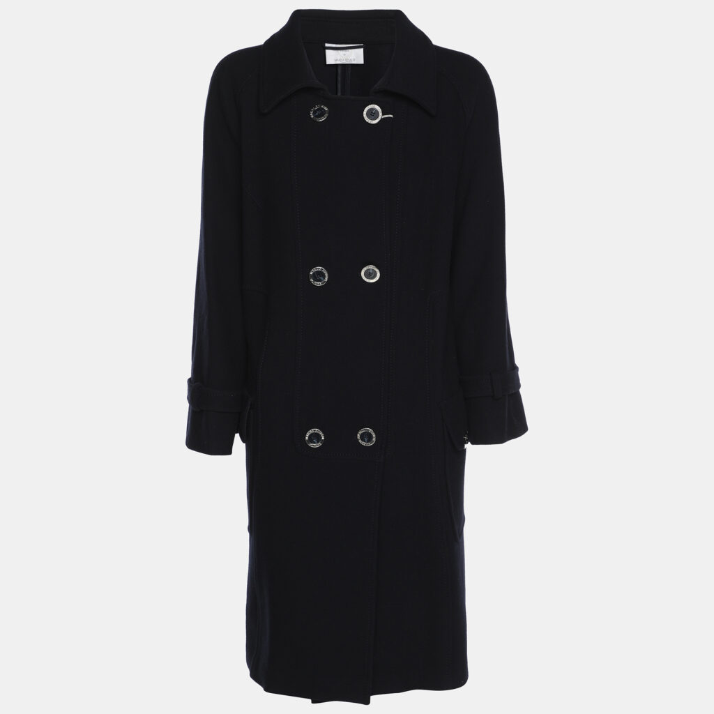 Voyage by Marina Rinaldi Navy Blue Wool Blend Double Breasted Long Jacket L Voyage by Marina Rinaldi Navy Blue Wool Blend Double Breasted Long Jacket L