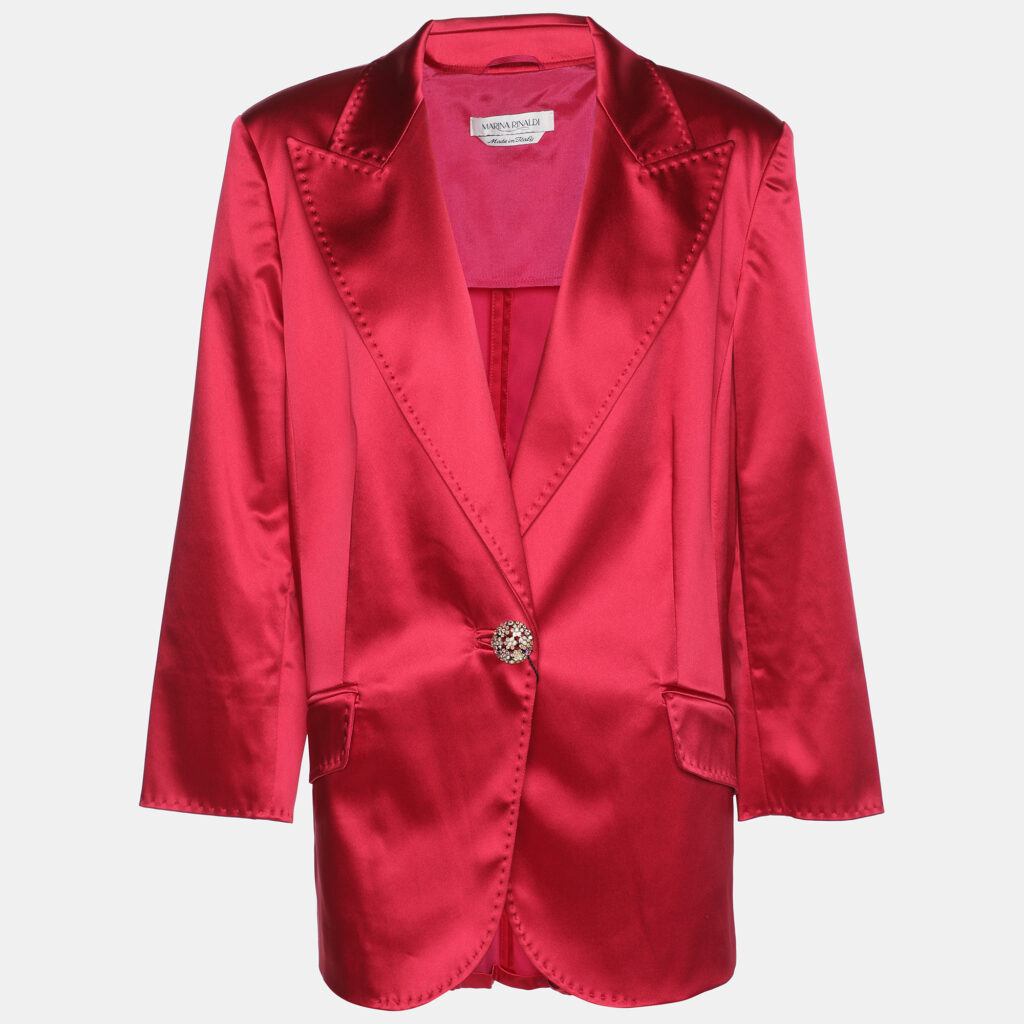 Marina Rinaldi Red Satin Single Breasted Blazer L Marina Rinaldi Red Satin Single Breasted Blazer L