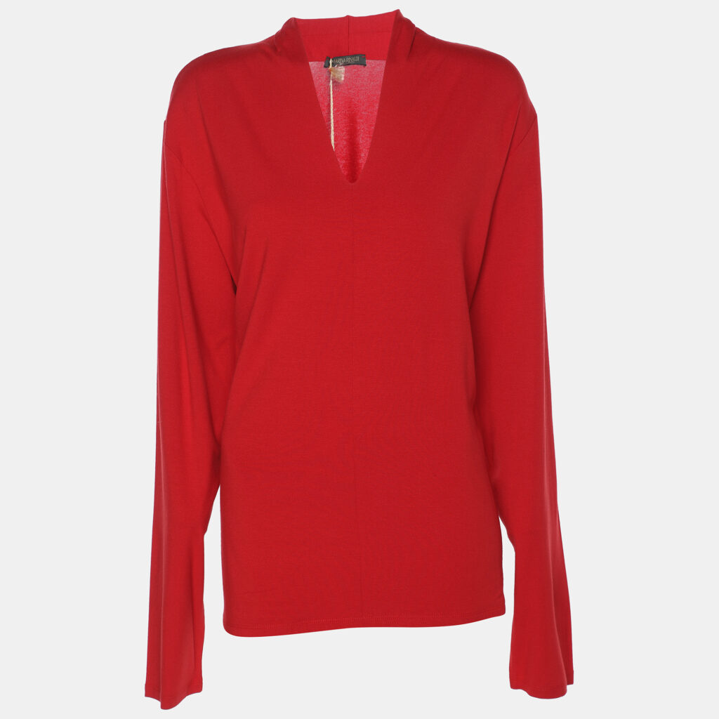 luxury-women-marina-rinaldi-new-clothes-p1186283-001-1.jpg Marina Rinaldi Red Jersey V Neck Top L