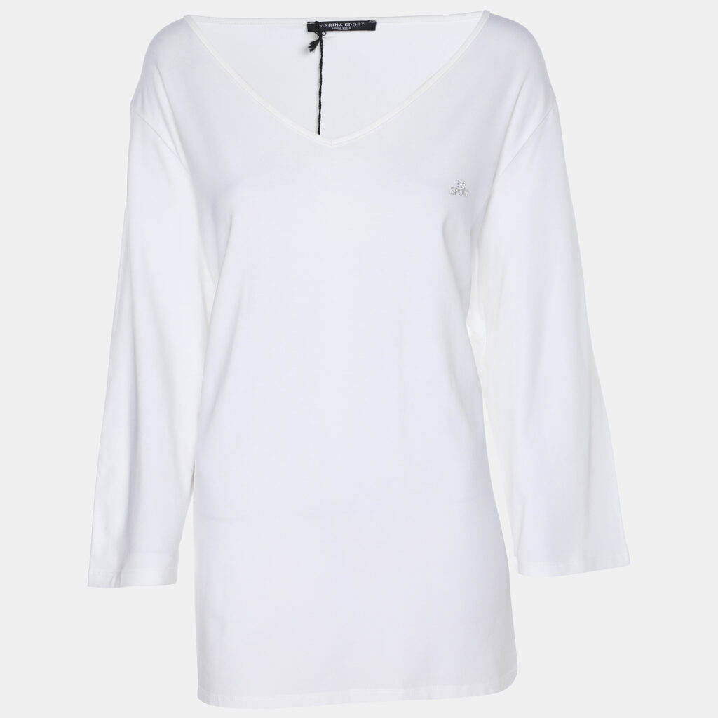 luxury-women-marina-rinaldi-new-clothes-p1186284-002-1.jpg Marina Sport by Marina Rinaldi White Jersey Logo V Neck Top L