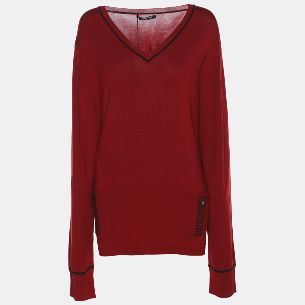 Marina Sport by Marina Rinaldi Red Stretch Knit V Neck Sweater XL Marina Sport by Marina Rinaldi Red Stretch Knit V Neck Sweater XL