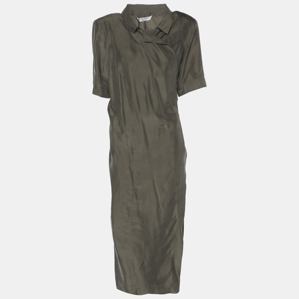 Marina Rinaldi Green Satin Wrap Around Midi Dress L
