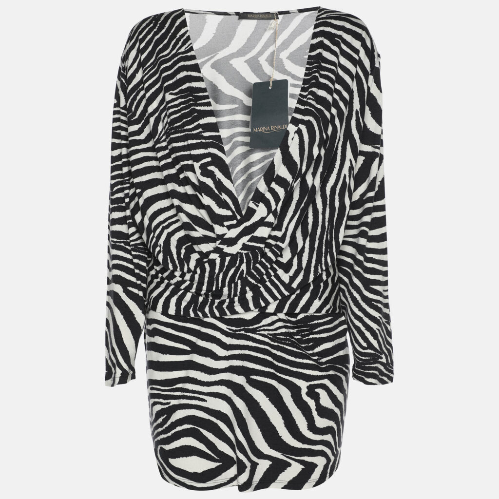 luxury-women-marina-rinaldi-new-clothes-p1186335-004-1.jpg Marina Rinaldi Black/White Zebra Print Jersey V Neck Tops L