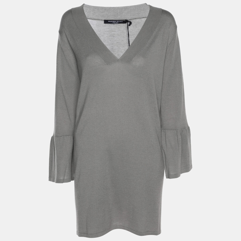 luxury-women-marina-rinaldi-new-clothes-p1186345-001.jpg Marina Sport by Marina Rinaldi Grey Stretch Knit Long Sleeve V Neck Shirt L