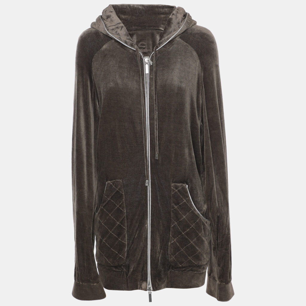 luxury-women-marina-rinaldi-new-clothes-p1186351-002-1.jpg Voyage by Marina Rinaldi Grey Velvet Drawstring Hoodie Jacket L
