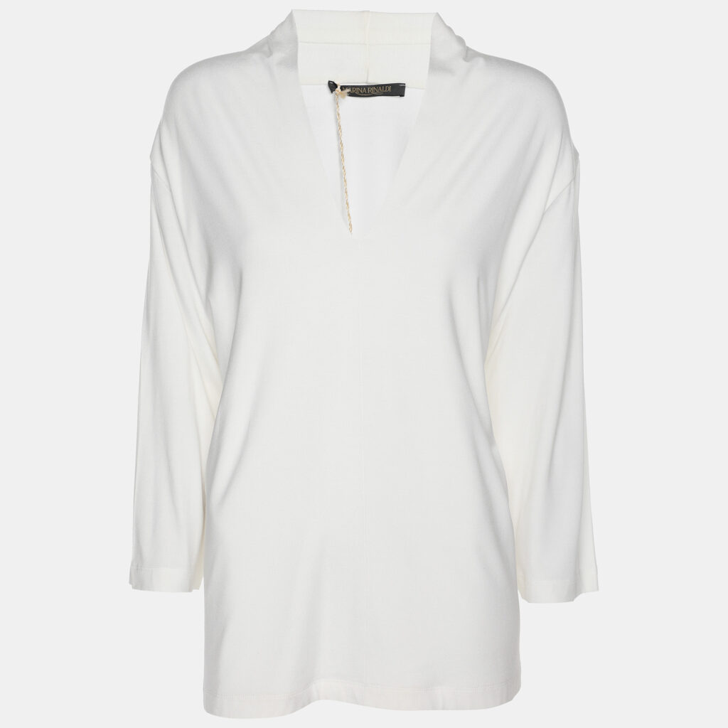 luxury-women-marina-rinaldi-new-clothes-p1186352-003-1.jpg Marina Rinaldi Cream Jersey V Neck Tops L