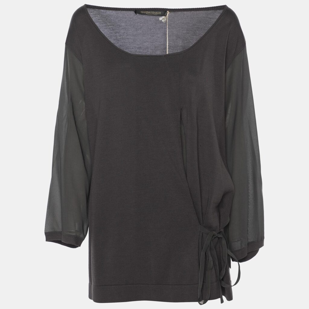 luxury-women-marina-rinaldi-new-clothes-p1186377-002-1.jpg Marina Rinaldi Dark Grey Stretch Knit Scoop Neck Tops XL