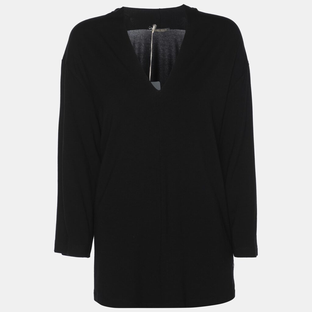 luxury-women-marina-rinaldi-new-clothes-p1186380-001.jpg Marina Rinaldi Black Jersey 3/4 Sleeve V Neck Blouse L