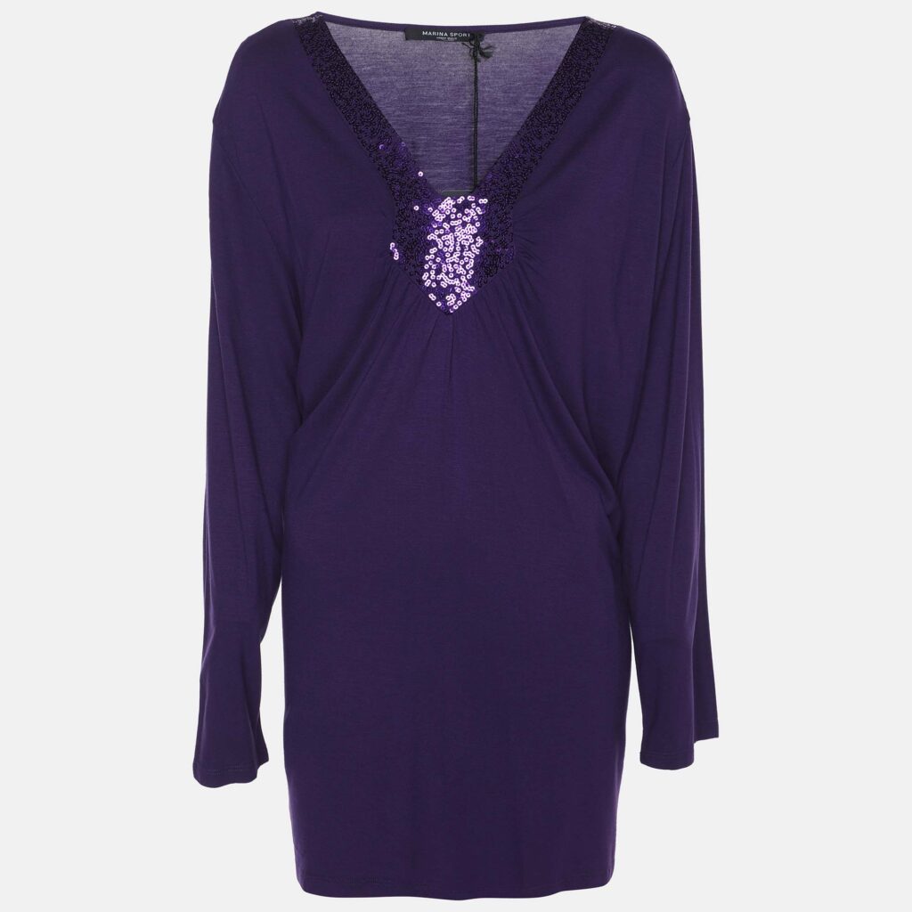 Marina Sport by Marina Rinaldi Purple Jersey Sequin Embellished V Neck Tops XL Marina Sport by Marina Rinaldi Purple Jersey Sequin Embellished V Neck Tops XL