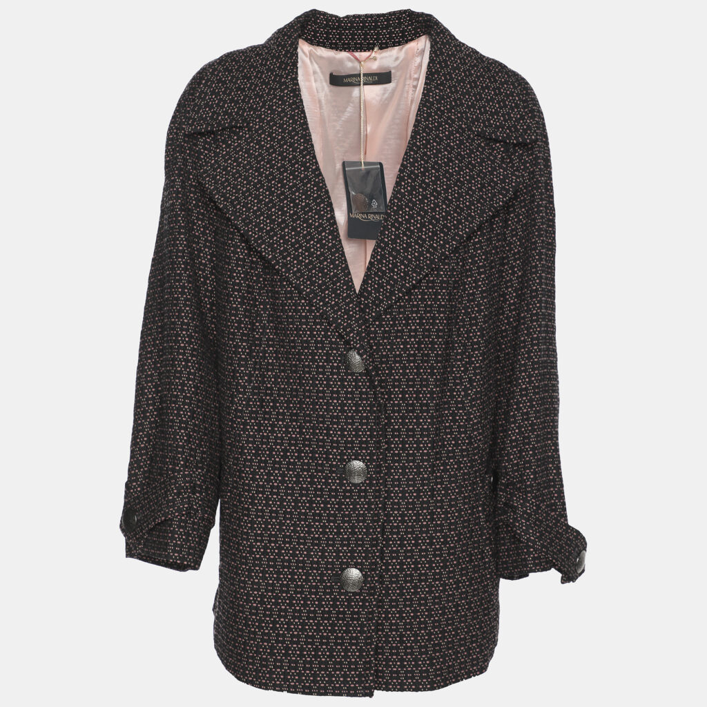Marina Rinaldi Black/Pink Patterned Jacquard Knit Single Breasted Blazer L Marina Rinaldi Black/Pink Patterned Jacquard Knit Single Breasted Blazer L