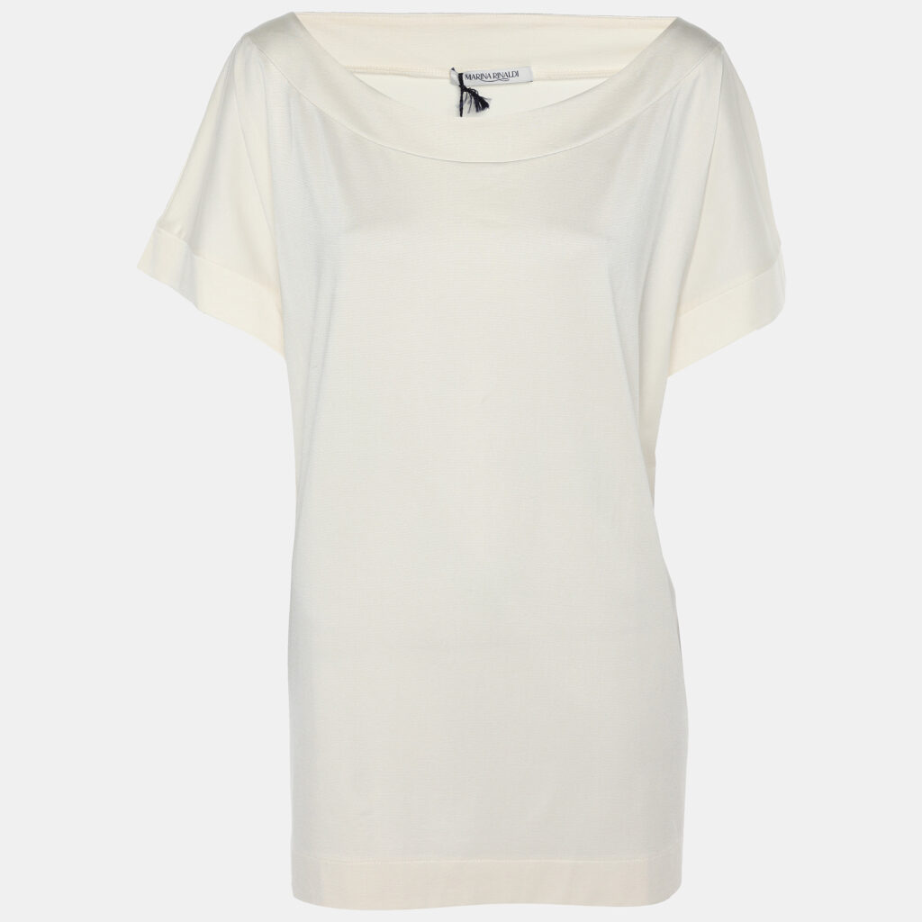 luxury-women-marina-rinaldi-new-clothes-p1186443-001-1.jpg Marina Rinaldi Cream Jersey Cap Sleeves Scoop Neck Top L