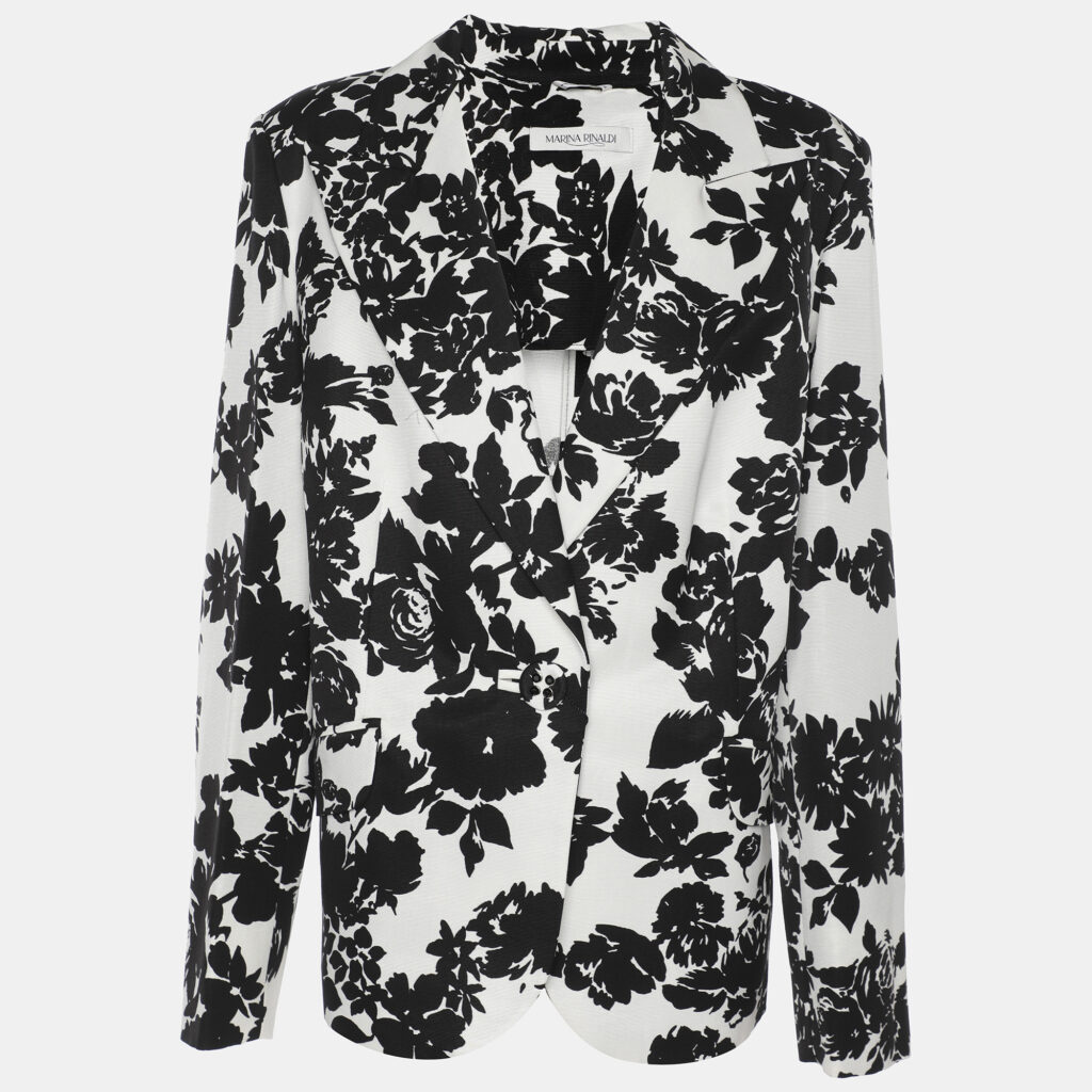 Marina Rinaldi Black/White Ottoman Print Single Breasted Blazer L Marina Rinaldi Black/White Ottoman Print Single Breasted Blazer L