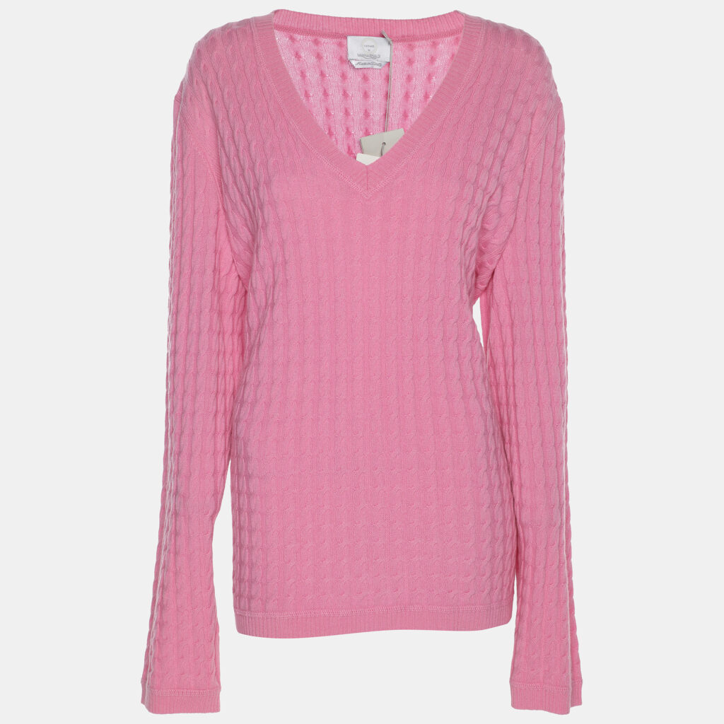 Voyage by Marina Rinaldi Pink Cable Knit V Neck Sweater L