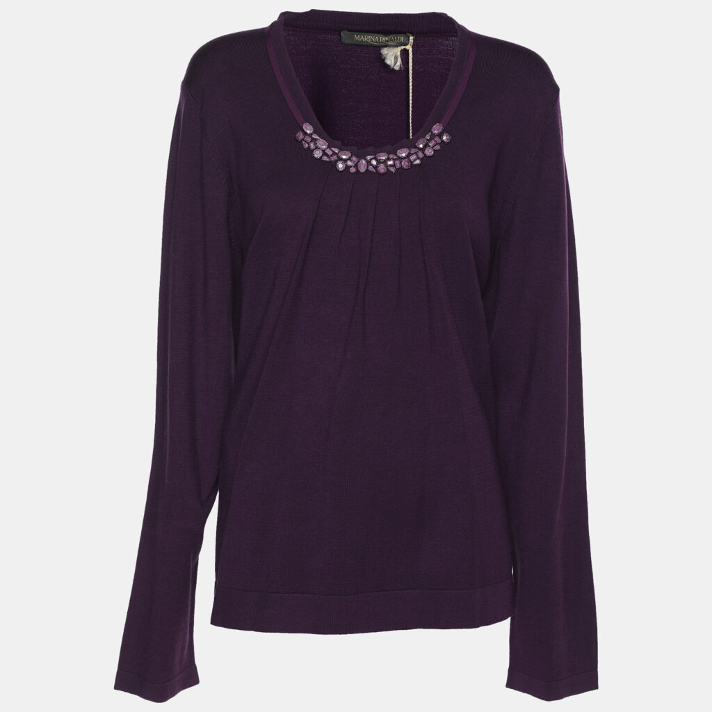 luxury-women-marina-rinaldi-new-clothes-p1186451-001-1.jpg Marina Rinaldi Purple Stretch Knit Crystal Embellished Sweater L