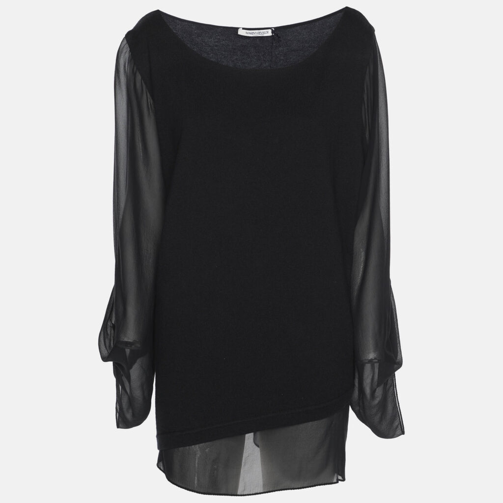 Marina Rinaldi Black Jersey and Chiffon Sleeves Tops L