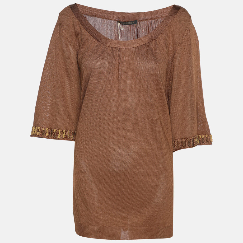 Marina Rinaldi Brown Stretch Knit 3/4 Sleeve Sweater XL Marina Rinaldi Brown Stretch Knit 3/4 Sleeve Sweater XL