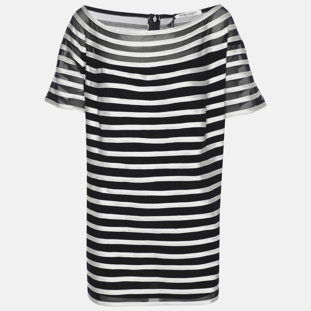 Marina Rinaldi Midnight Blue/White Jersey Ribbon Scoop Neck Tops XL
