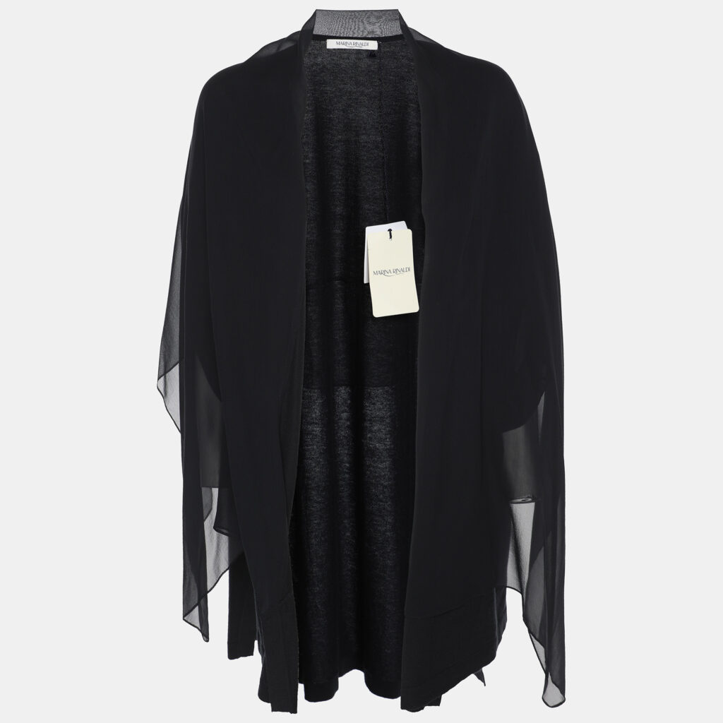 Marina Rinaldi Black Jersey/Chiffon Twinset Cardigan L Marina Rinaldi Black Jersey/Chiffon Twinset Cardigan L
