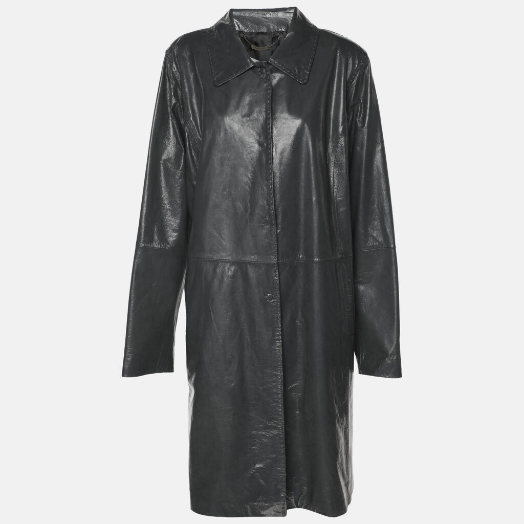 Marina Rinaldi Grey Synthetic Leather Long Jacket L