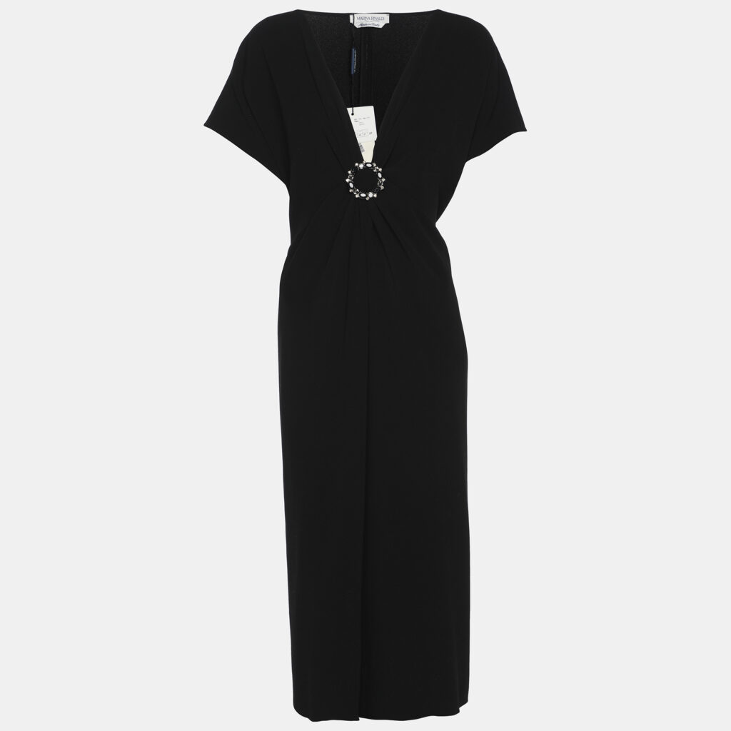 Marina Rinaldi Black Crepe Embellished Dress L