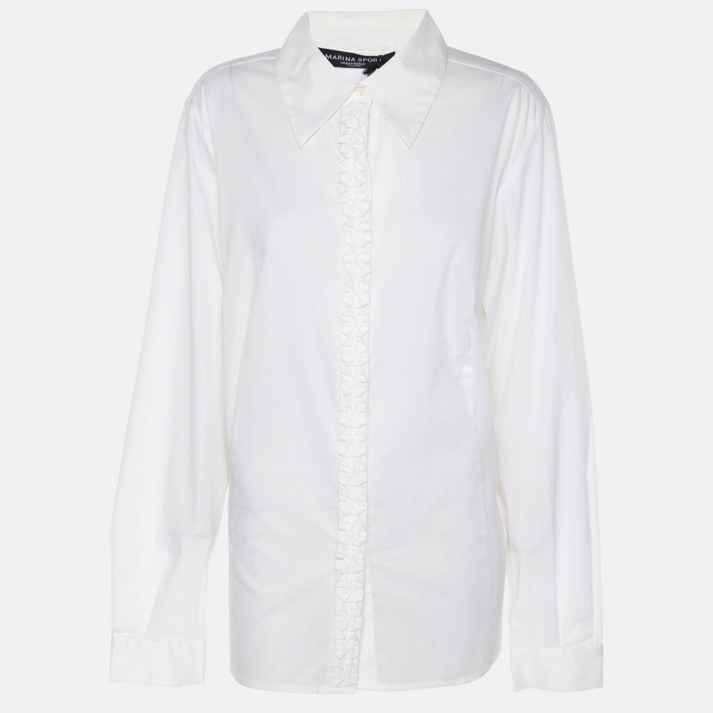 Marina Sport by Marnina Rinaldi White Cotton Blend Origami Details Long Sleeve Shirt L Marina Sport by Marnina Rinaldi White Cotton Blend Origami Details Long Sleeve Shirt L