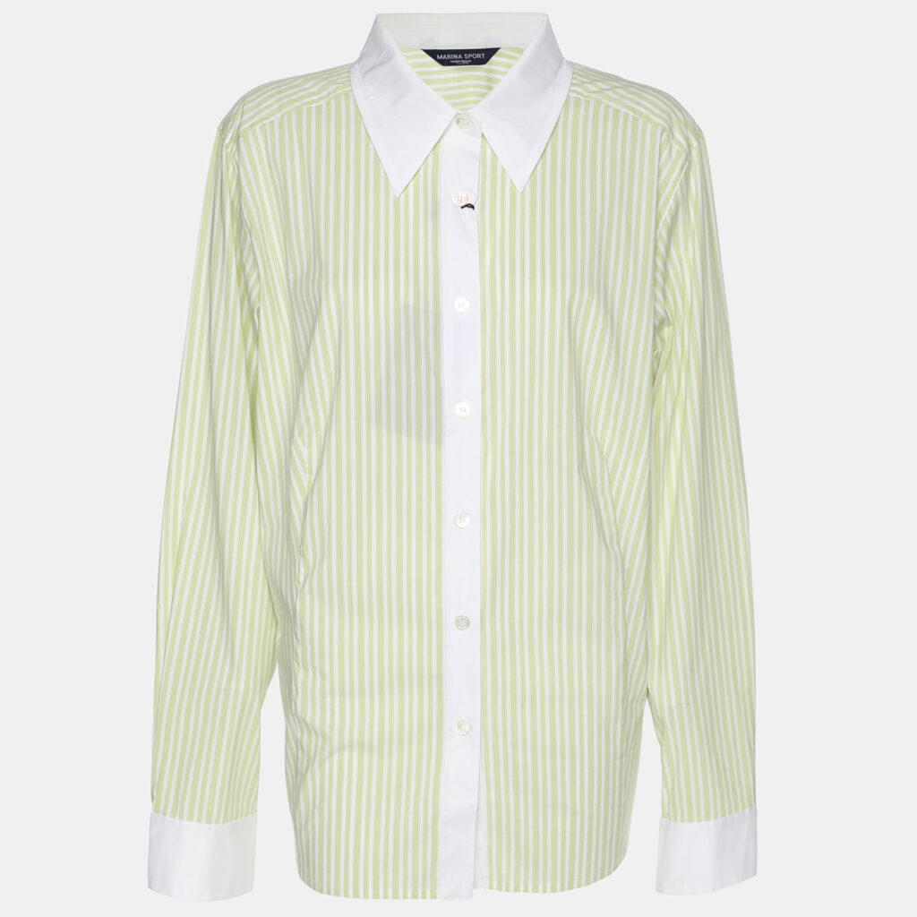 Marina Sport by Marina Rinaldi Green Stripe Cotton Blend Contrast Long Sleeve Shirt L Marina Sport by Marina Rinaldi Green Stripe Cotton Blend Contrast Long Sleeve Shirt L