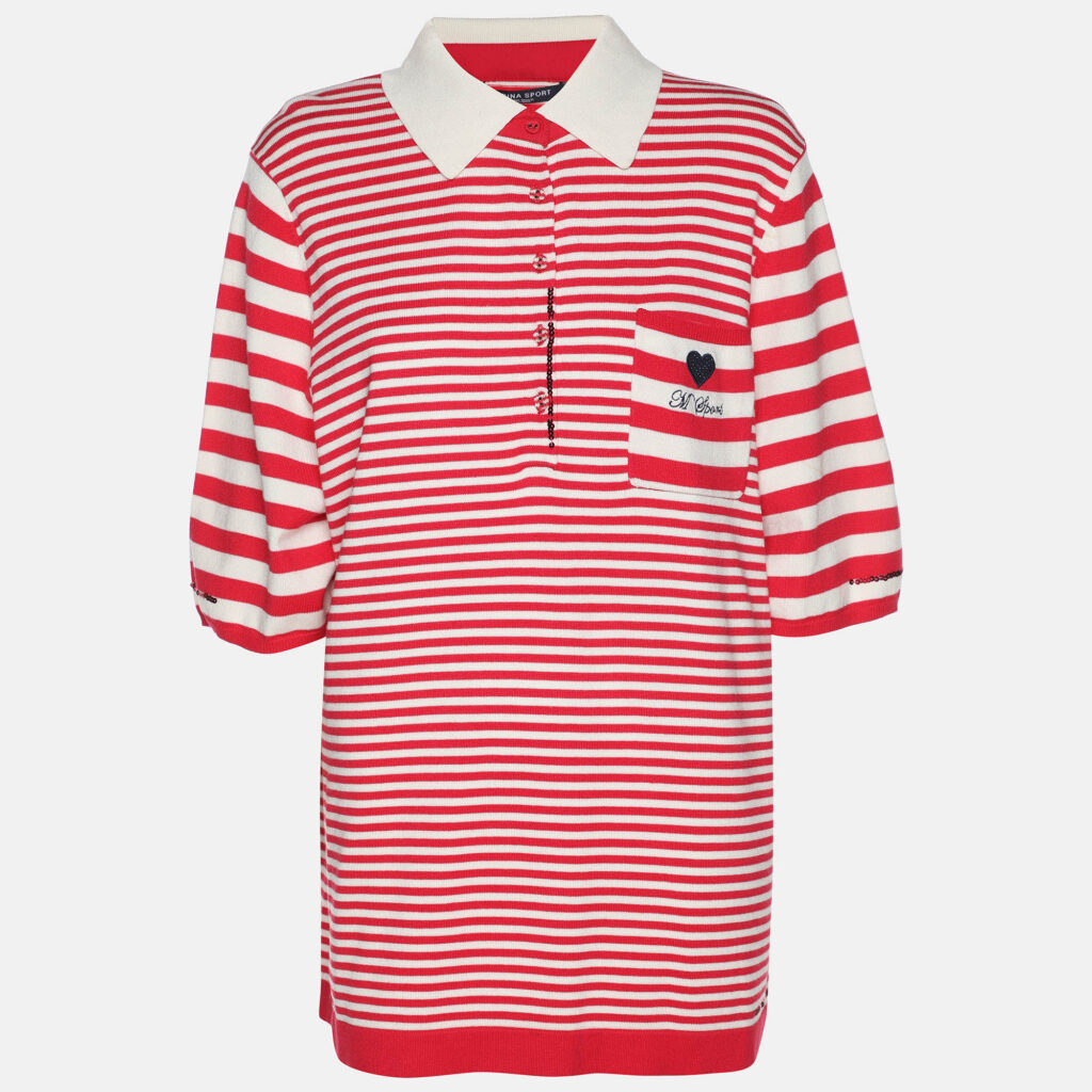Marina Sport by Marina Rinaldi Red/White Striped Knit Polo T-Shirt XL Marina Sport by Marina Rinaldi Red/White Striped Knit Polo T-Shirt XL