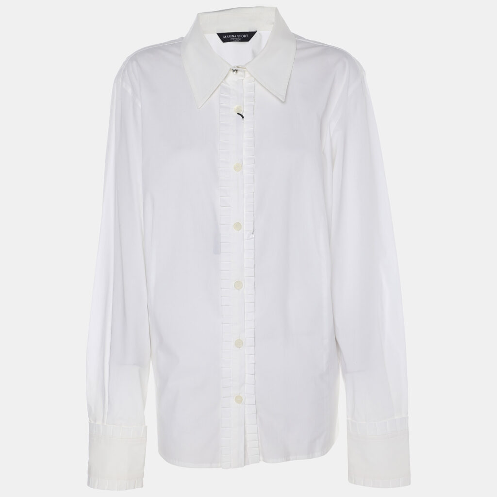 luxury-women-marina-rinaldi-used-clothes-p1186372-001-1.jpg Marina Sport by Marina Rinaldi White Stretch Cotton Pleated Front Long Sleeve Shirt L