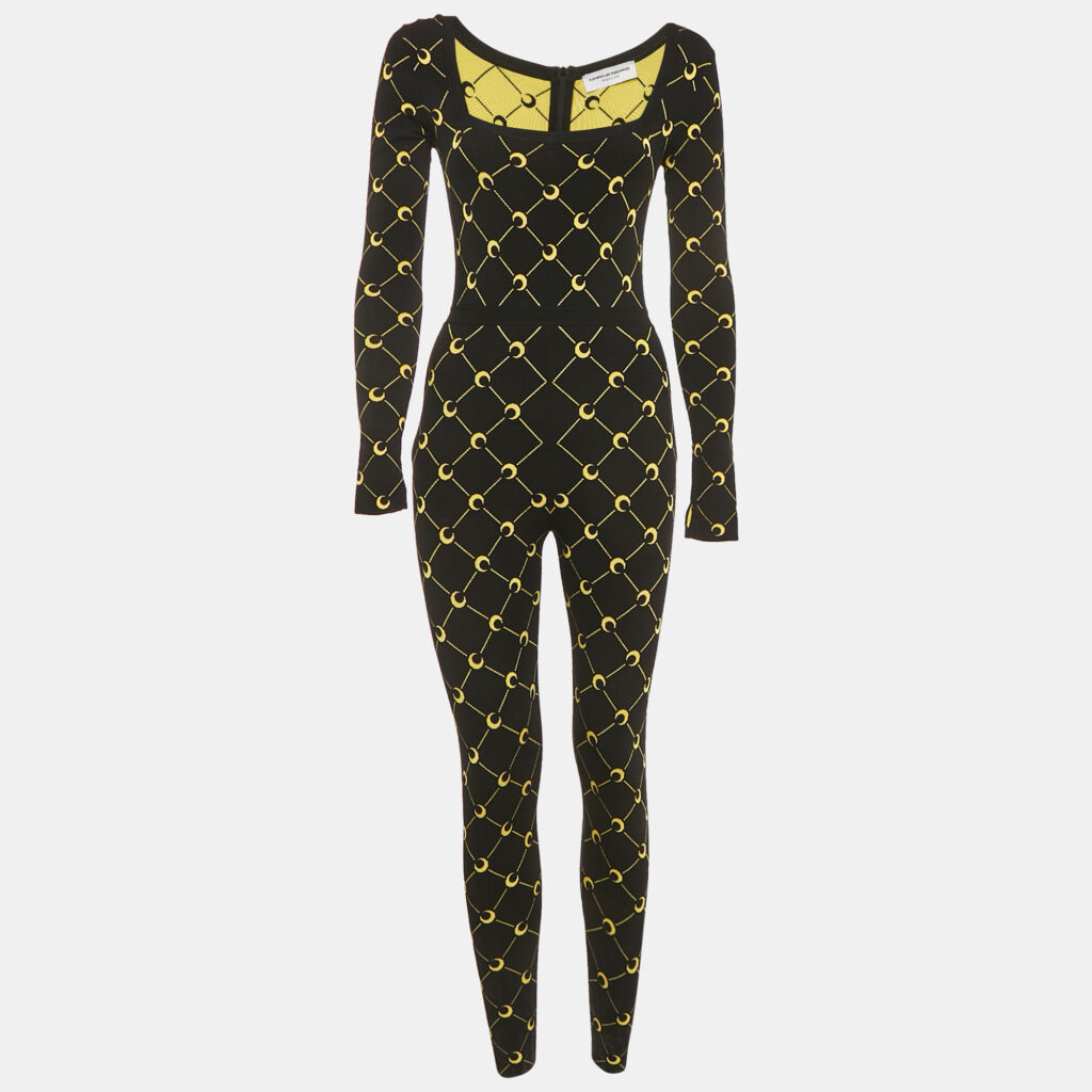 Marine Serre White Line Black Monogram Jacquard Stretch Knit Jumpsuit S Marine Serre White Line Black Monogram Jacquard Stretch Knit Jumpsuit S