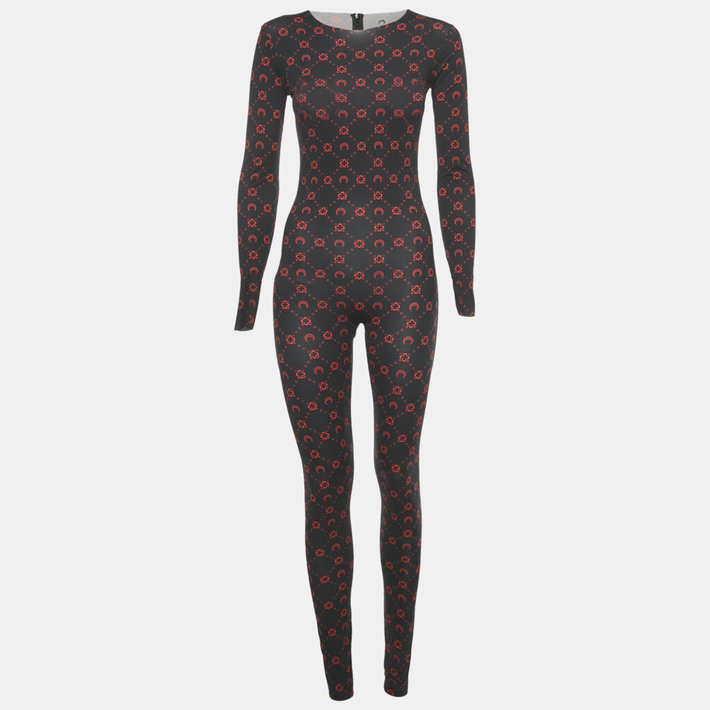 Marine Serre Black Printed Jersey Long Sleeve Jumpsuit L Marine Serre Black Printed Jersey Long Sleeve Jumpsuit L