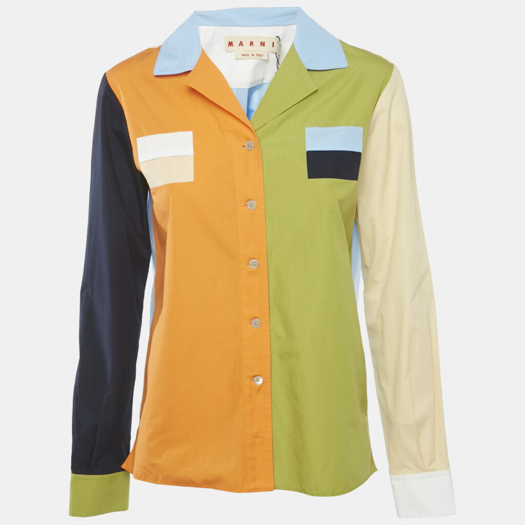 Marni Colorblocked Cotton Long Sleeve Shirt S Marni Colorblocked Cotton Long Sleeve Shirt S
