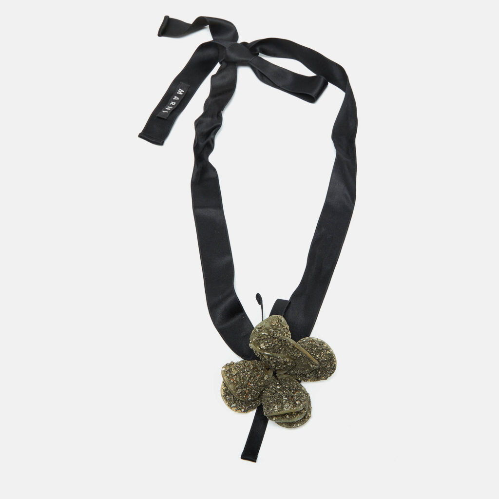 Marni Green Floral Textured Petal Ribbon Choker Marni Green Floral Textured Petal Ribbon Choker