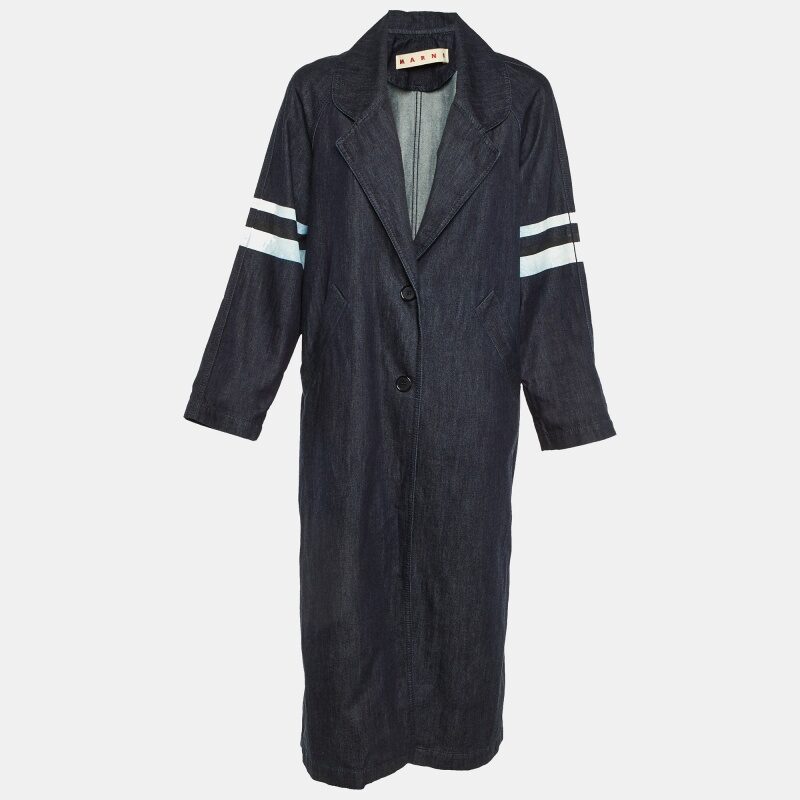 Marni Dark Blue Denim Button Front Long Coat S