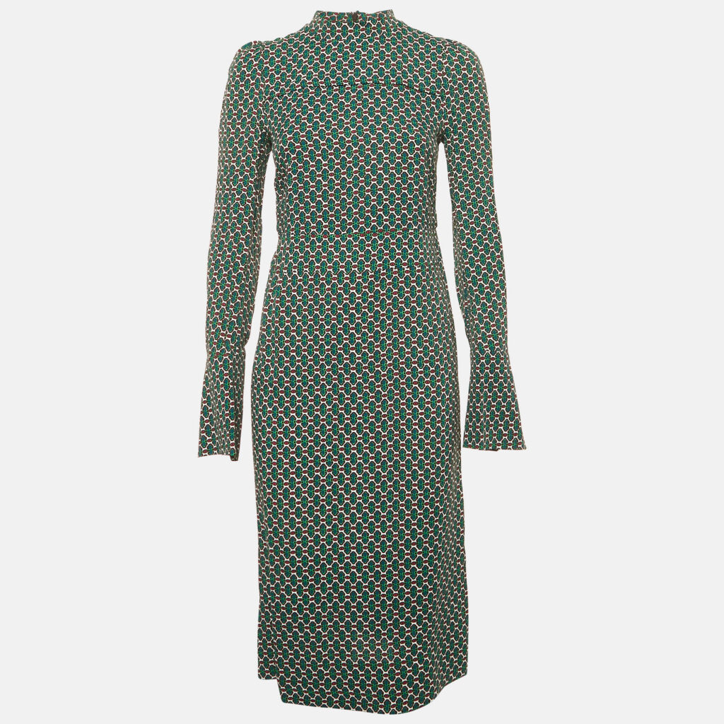 Marni Green Printed Crepe Midi Dress S Marni Green Printed Crepe Midi Dress S
