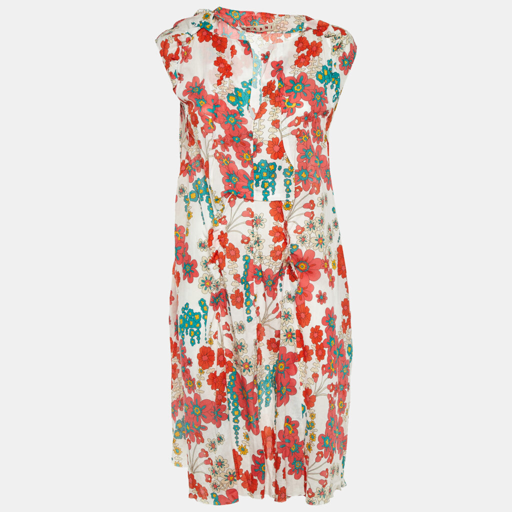 Marni Multicolor Floral Printed Cotton Sleeveless Midi Dress L Marni Multicolor Floral Printed Cotton Sleeveless Midi Dress L
