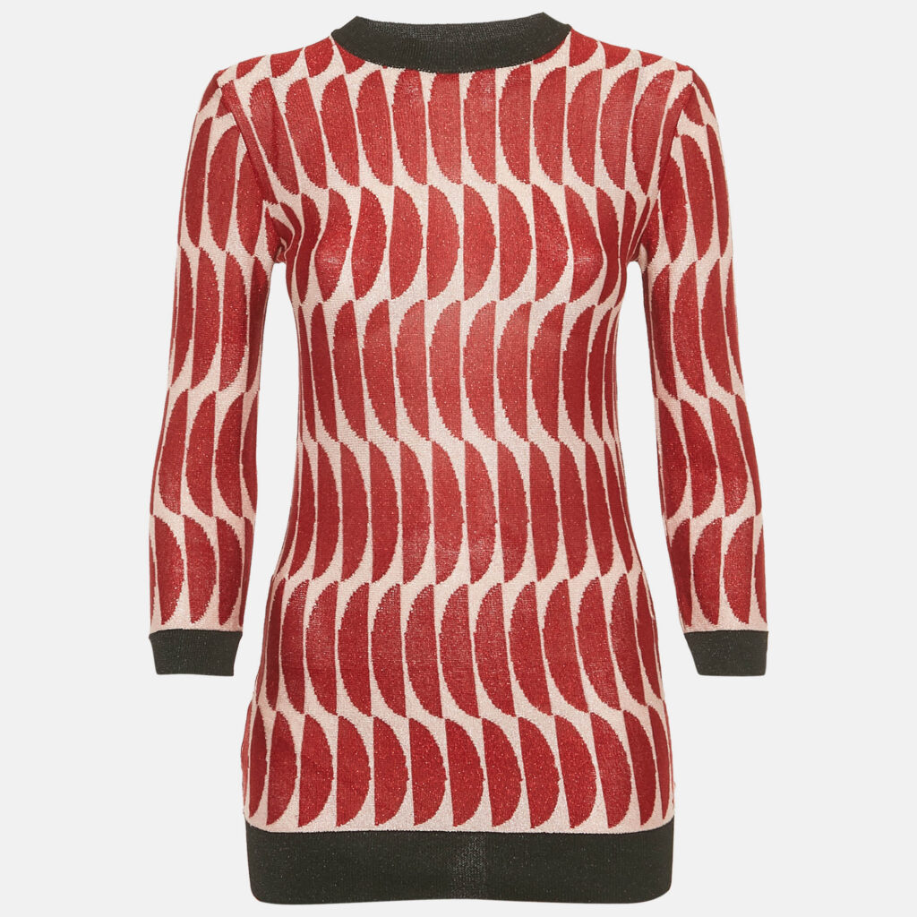 Marni Red/Pink Patterned Lurex Knit Sheer Jumper S Marni Red/Pink Patterned Lurex Knit Sheer Jumper S